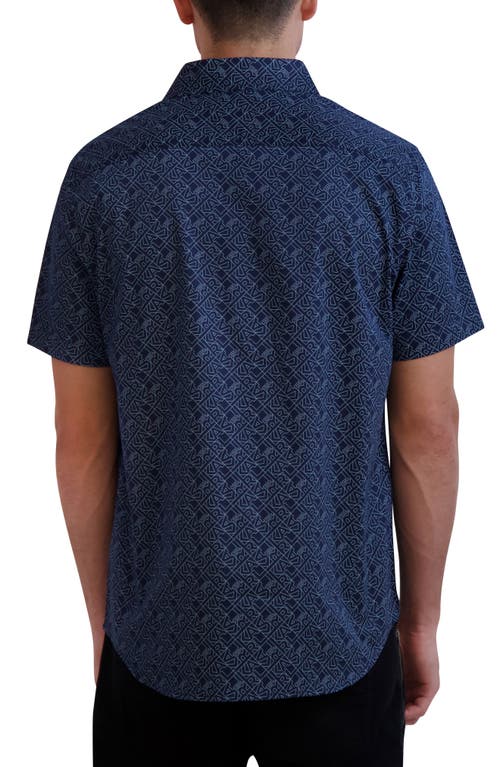 Karl Lagerfeld Paris Karl Print Short Sleeve Button-up Shirt In Blue