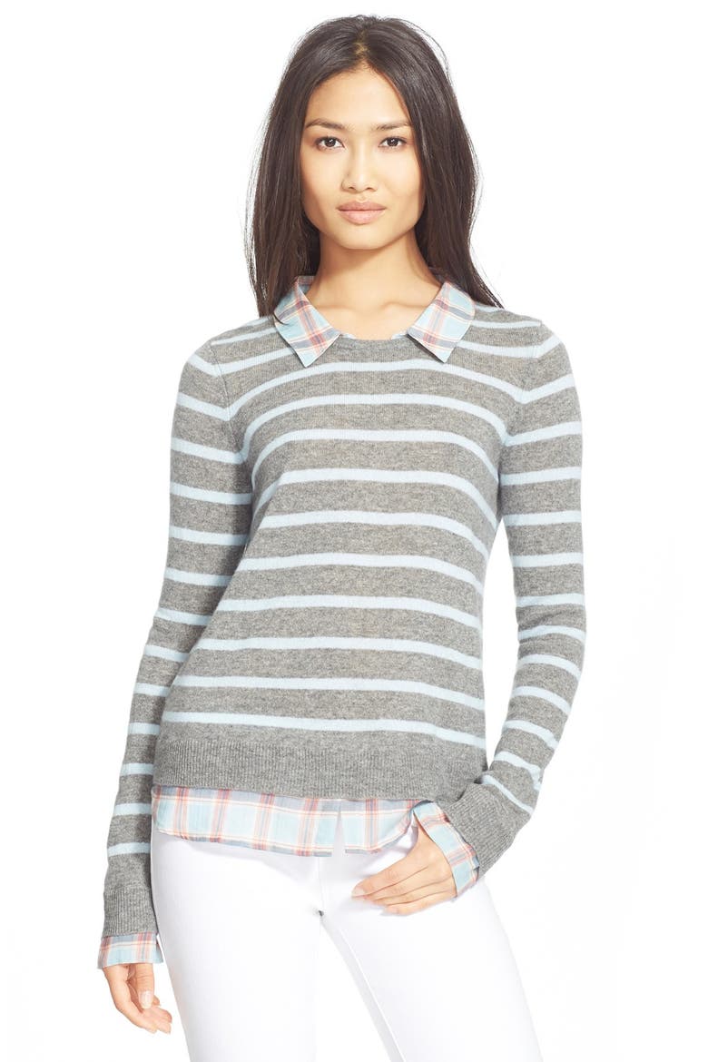'Rica F' Stripe Cashmere Sweater, Main, color, HEATHER GREY/ HEATHER MINERAL