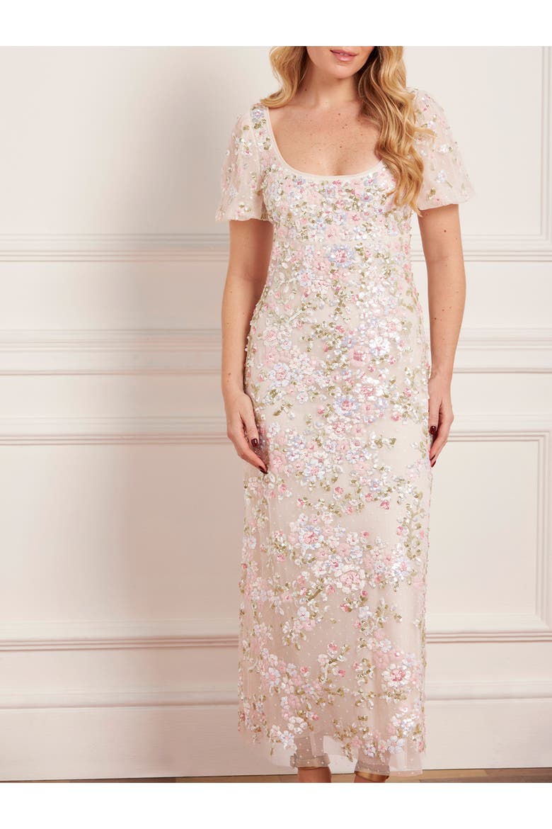 Dream Garland Puff Sleeve Ankle Gown, Alternate, color, Cream/Multi