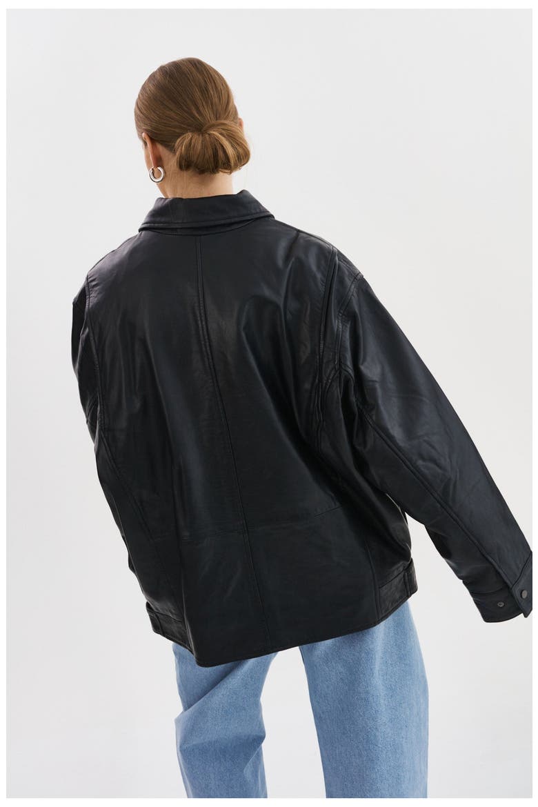 THEIA | Leather Bomber Jacket, Alternate, color, Black