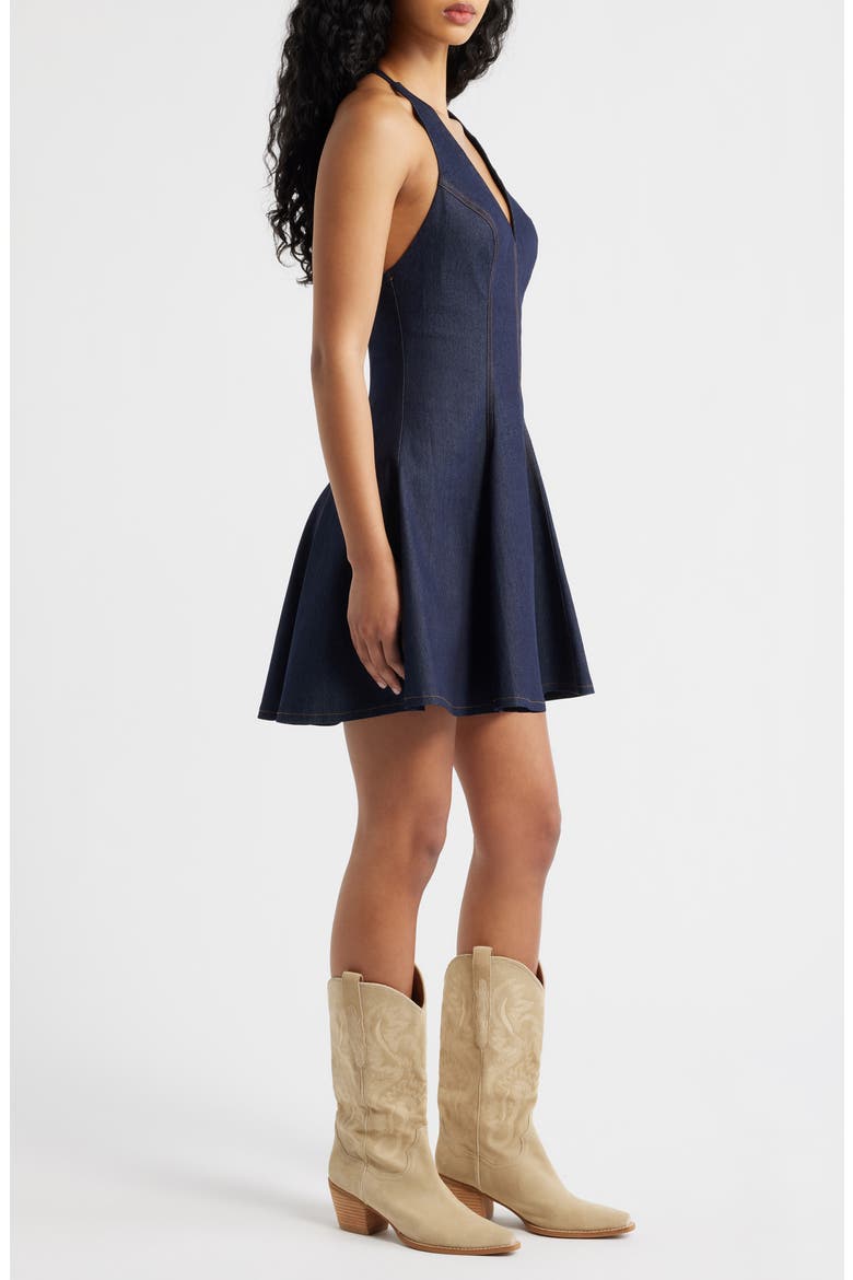 Denim Halter Dress, Alternate, color, DARK DENIM