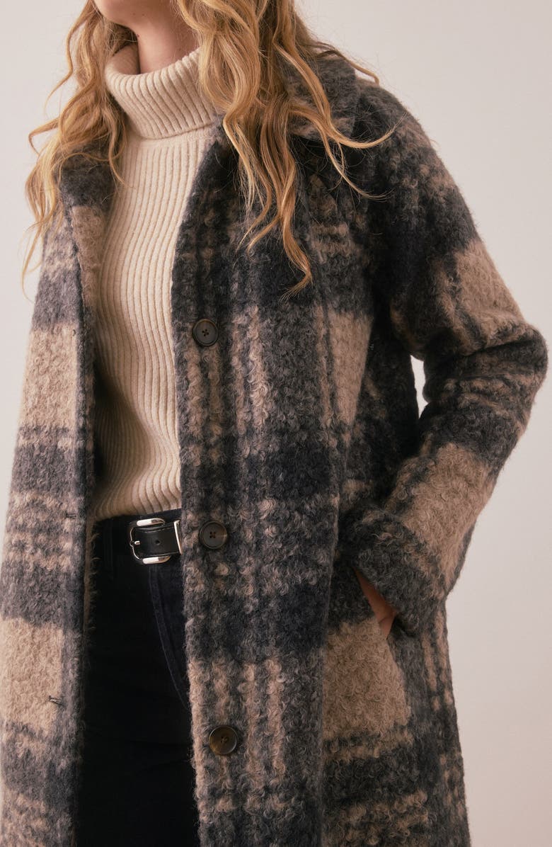 Marine Layer Plaid Fleece Coat, Alternate, color, Black/ Oat Plaid