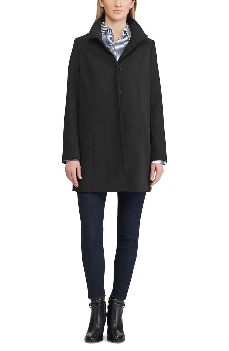 Lauren Ralph Lauren Stand Collar Crepe Coat, Alternate, color,