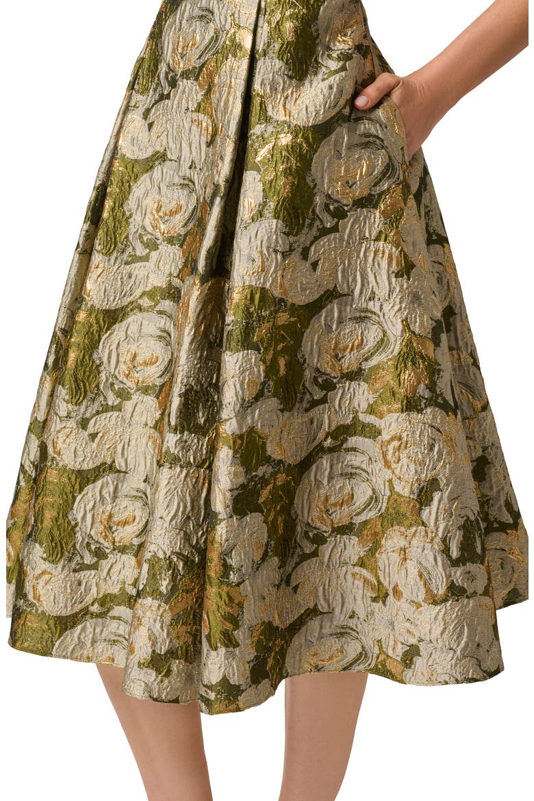 Floral Jacquard Midi Dress, Alternate, color, OLIVE MULTI