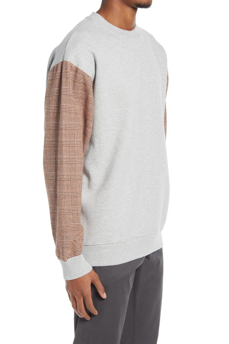Men's Mixed Media Sweatshirt, Alternate, color, SILVER / TIMBER