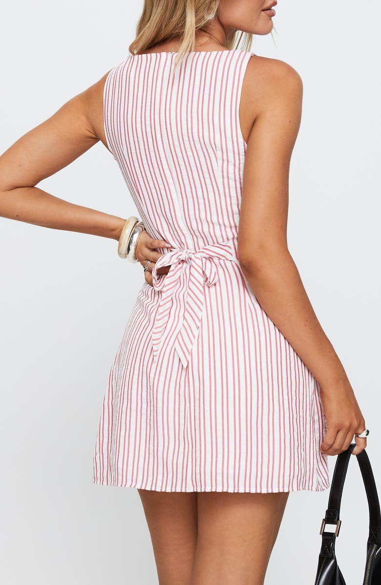 Princess Polly Alfalfa Stripe Cotton Blend Minidress, Alternate, color, Red Stripe