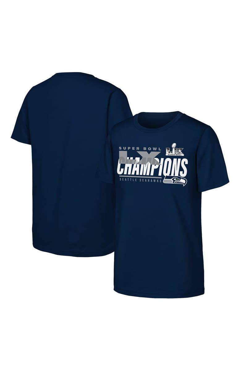 FANATICS Youth Fanatics College Navy Seattle Seahawks Super Bowl LX Champions Iconic Victory T-Shirt, Main, color, College Navy