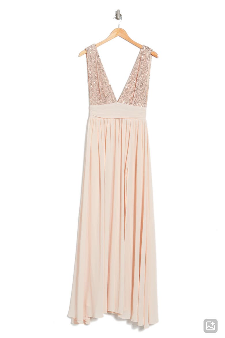 Daphne Sequin Top V-Plunge Maxi Dress, Alternate, color, CHAMPAGNE