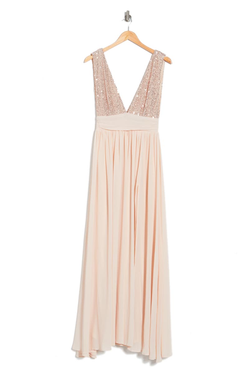Love By Design Daphne Sequin Top V-Plunge Maxi Dress, Alternate, color, Champagne