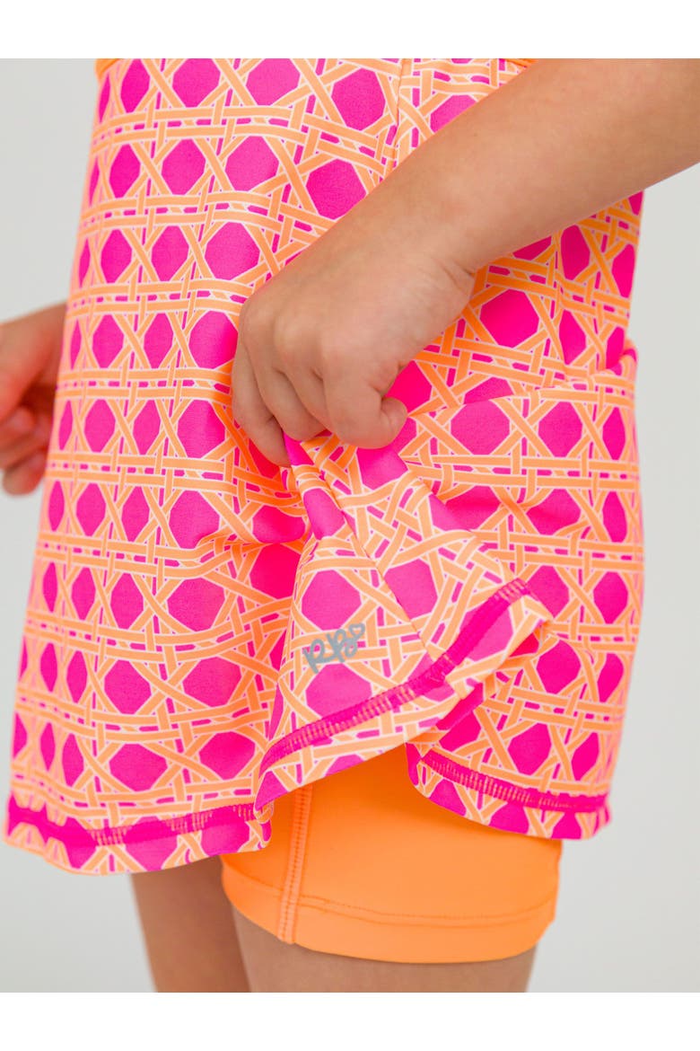 Girls Sleeveless Zip Ruffle Sleeve UPF50+ Active Dress, Alternate, color, Neon Sherbet Cane