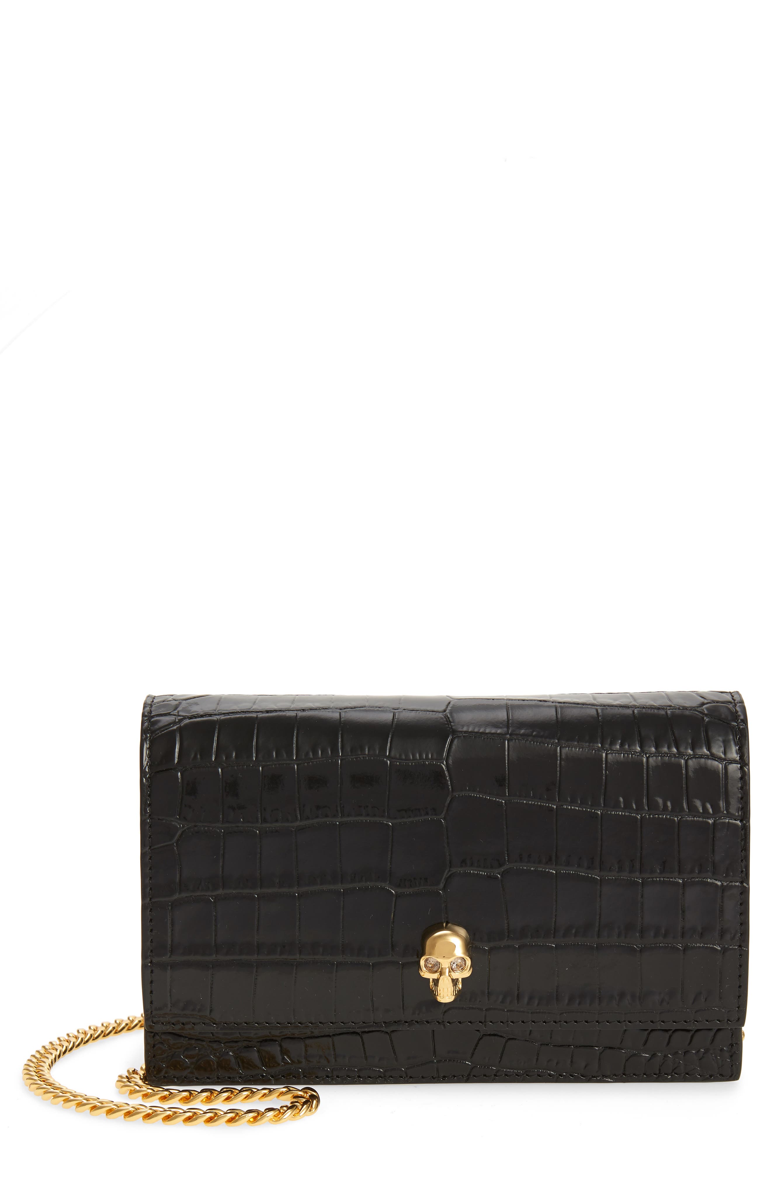 McQueen Alexander McQueen Mini Skull Croc Embossed Leather Bag, Main, color, 