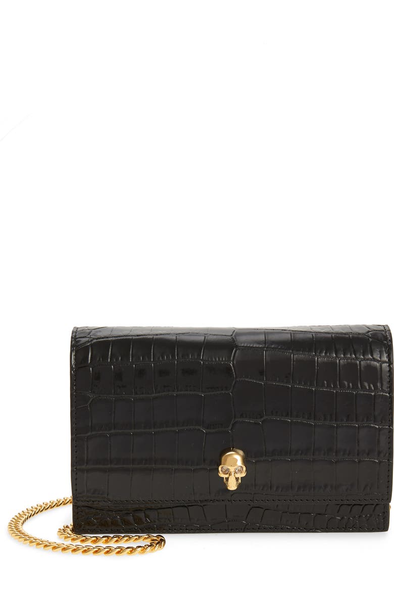McQueen Alexander McQueen Mini Skull Croc Embossed Leather Bag, Main, color,