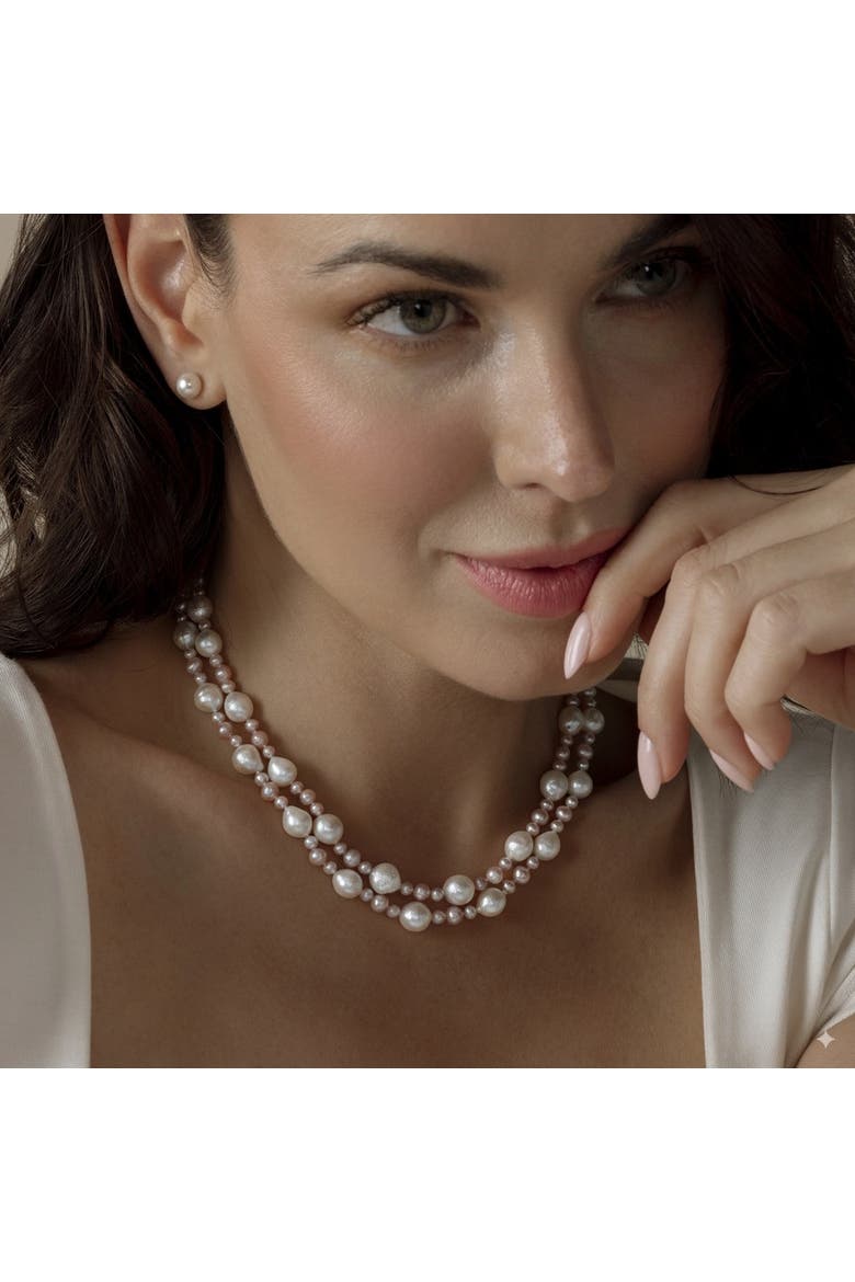 3-8mm Freshwater Multicolor Double Pearl Necklace - AAA Quality, Alternate, color, Sterling Silver Clasp
