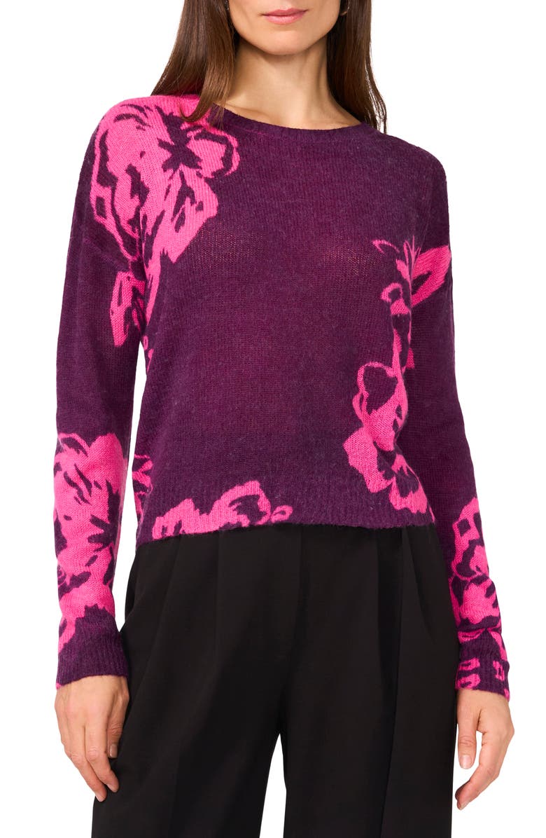 Vince Camuto Floral Crewneck Sweater, Main, color, 