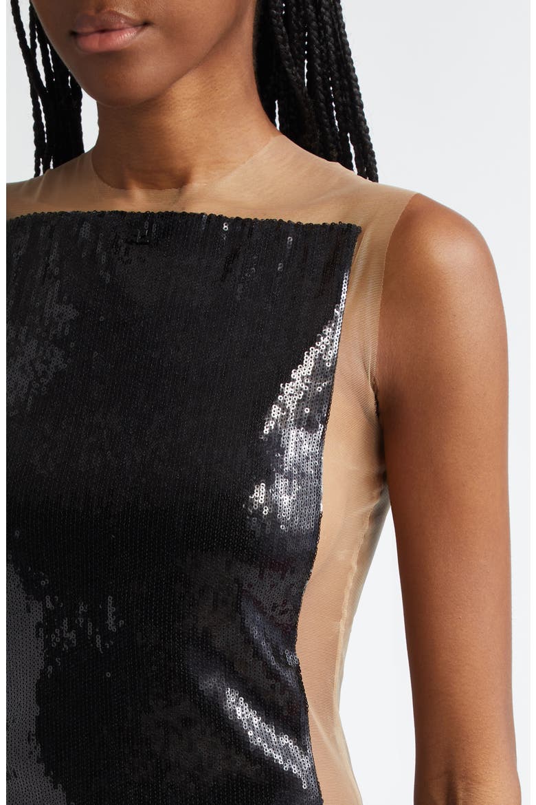 Frame Illusions Inset Sequin Bodysuit (Nordstrom Exclusive), Alternate, color, SAND / BLACK