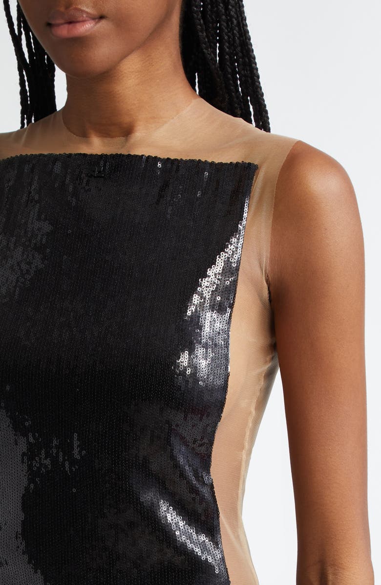 Courrèges Frame Illusions Inset Sequin Bodysuit, Alternate, color,