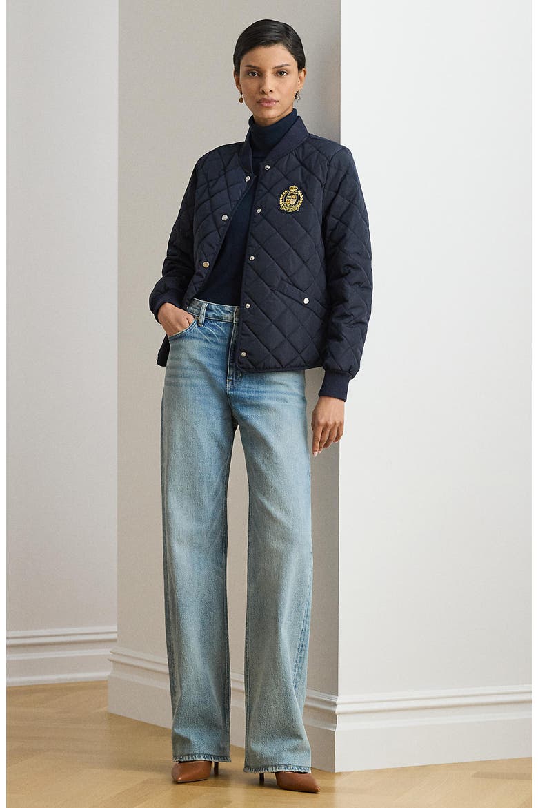 Logo Crest Quilted Jacket, Alternate, color, DK NAVY