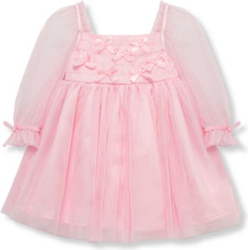 Bow Trim Tulle Babydoll Dress