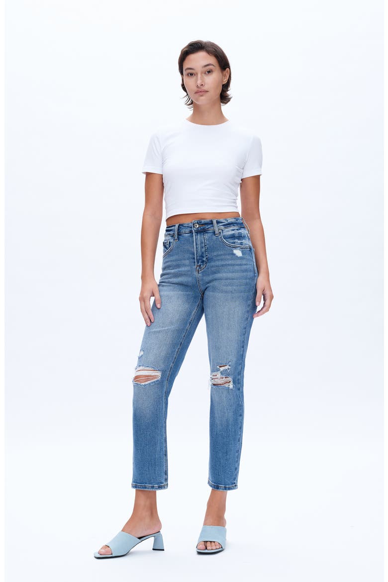 High Waist Ripped Straight Leg Jeans, Alternate, color, CRYSTAL