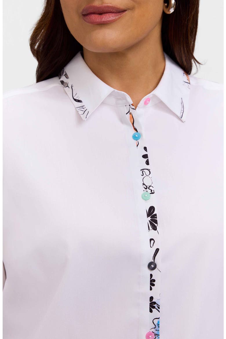 Charlie Floral Trim Cotton Blend Button-Up Shirt, Alternate, color, WHITE