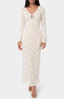 Lace Keyhole Long Sleeve Midi Dress