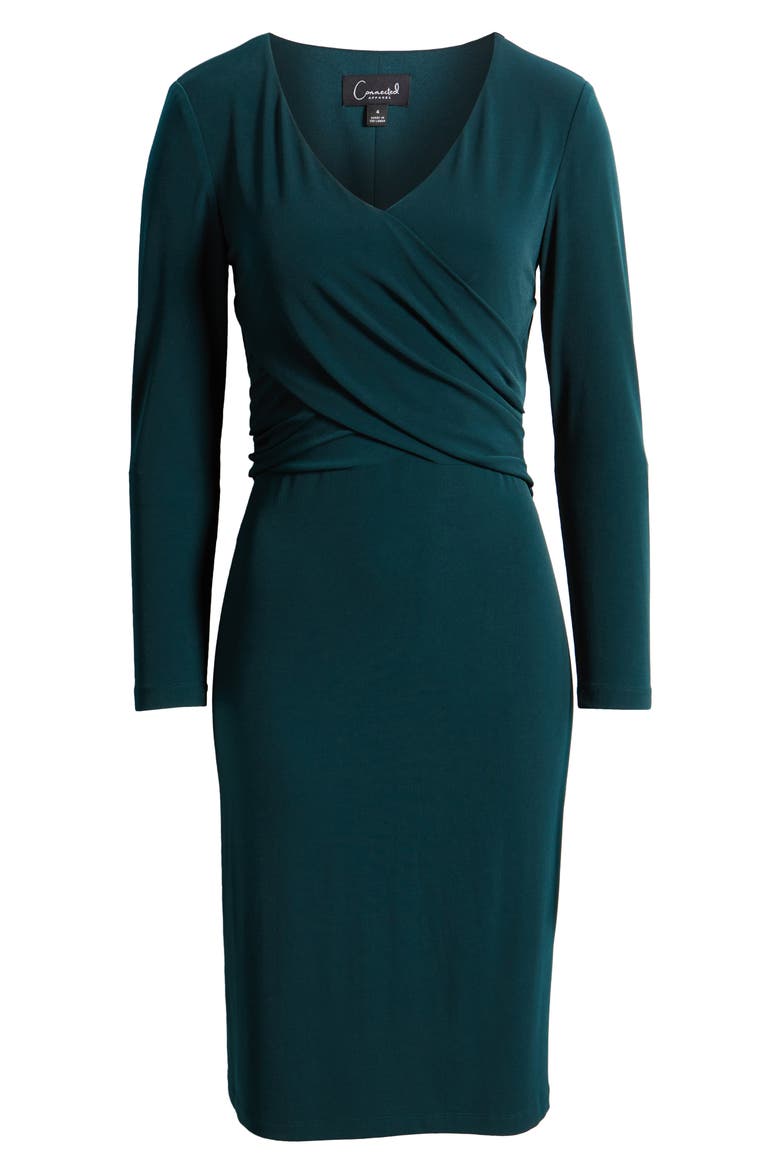 Twisted Bodice Long Sleeve Midi Dress, Alternate, color, HUNTER