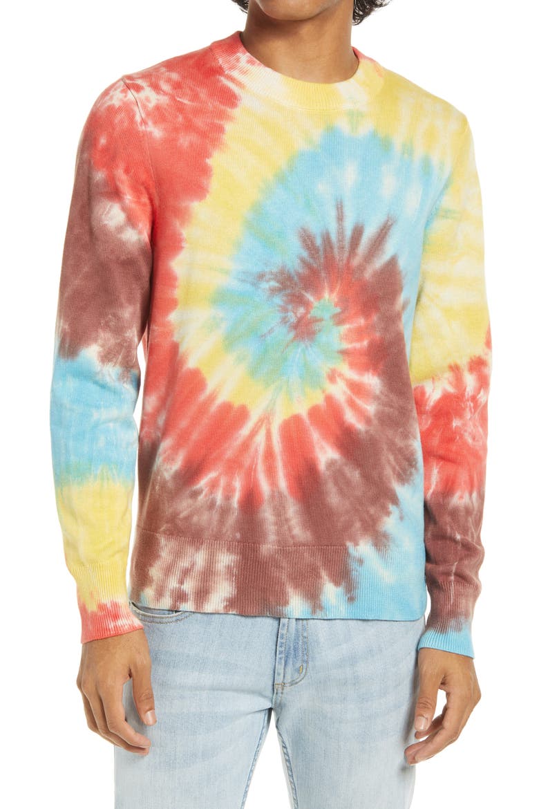 by BP. Gender Inclusive Tie Dye Crewneck Sweater, Alternate, color, RED MULTI TIE DYE