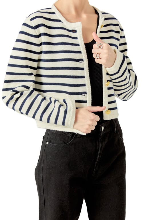 English Factory Stripe Tweed Lady Jacket In Cream/navy
