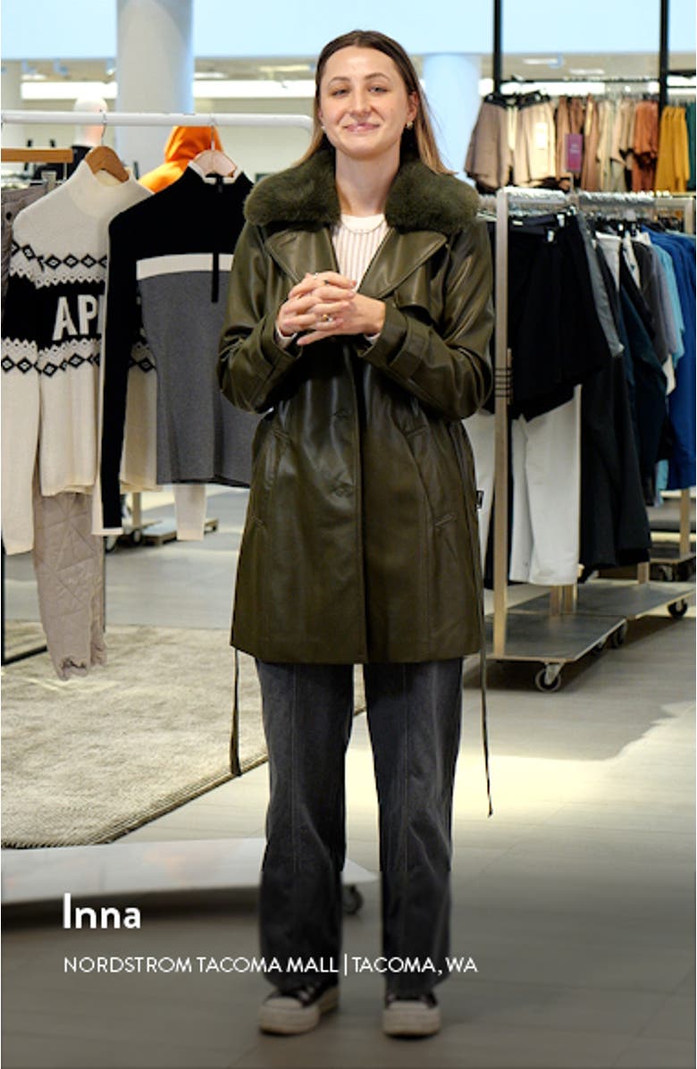 Belted Faux Leather Jacket with Removable Faux Fur Collar, sales video thumbnail