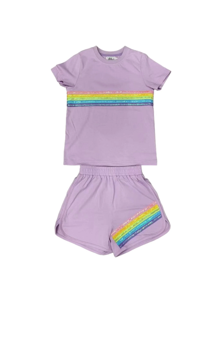 Lola + The Boys Rainbow Sequin Short Set, Main, color, Purple