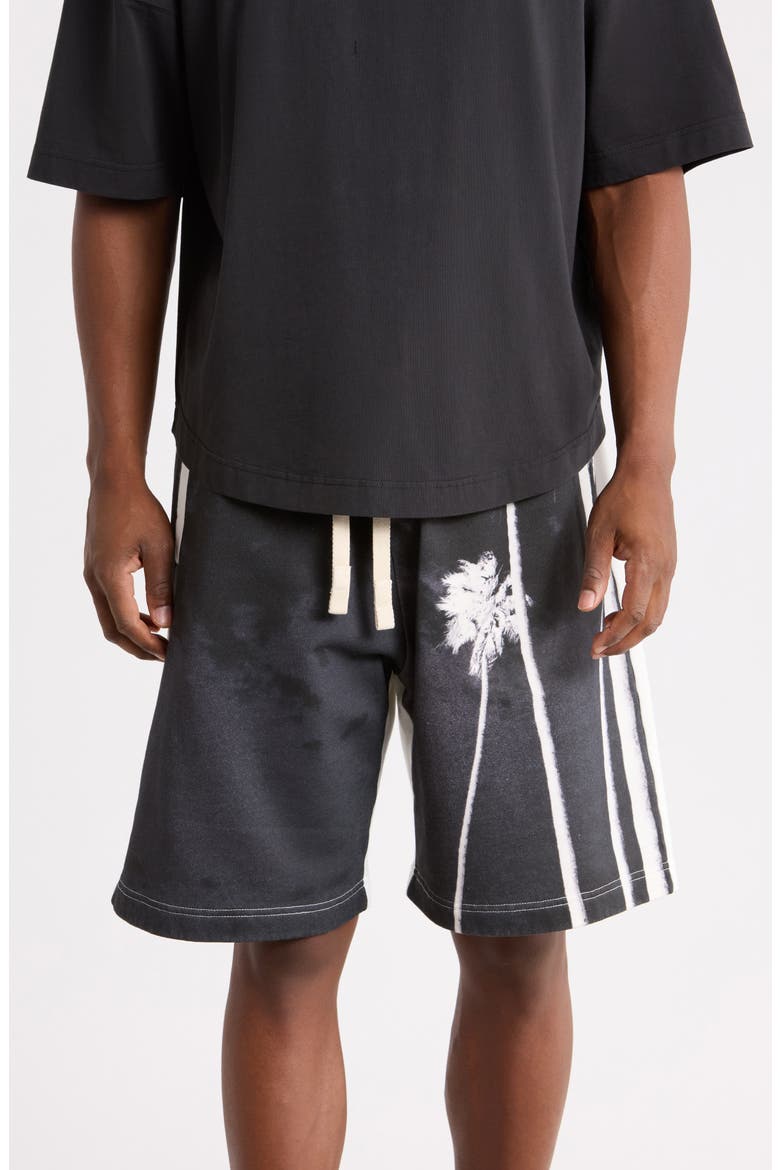 Palm Graphic Sweat Shorts, Main, color, BLACK