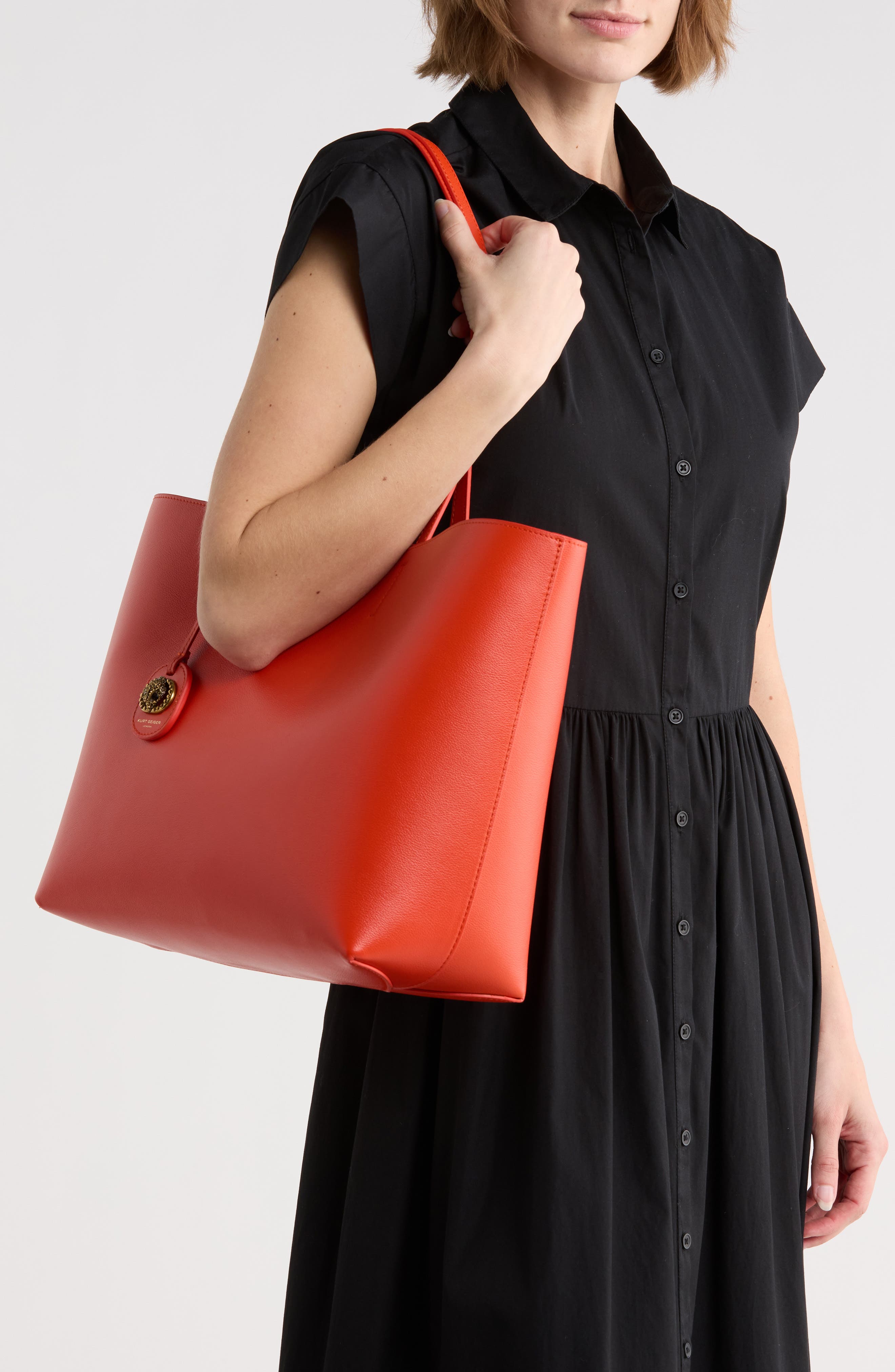 Kurt Geiger London Chelsea Leather Shopper Tote, Alternate, color, Orange