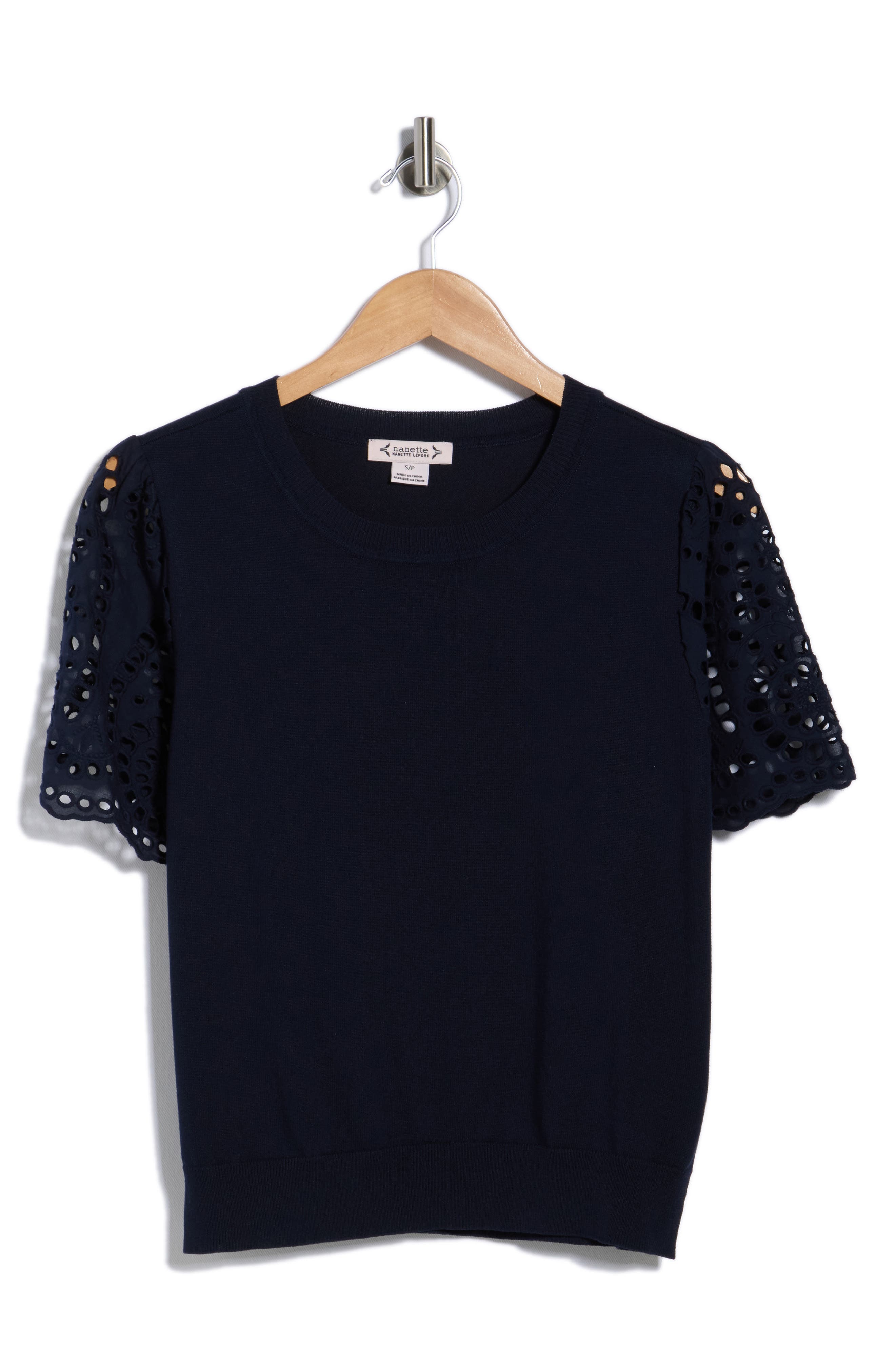 Nanette Lepore Embroidered Eyelet Short Sleeve Twofer Sweater