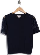 Nanette Lepore Embroidered Eyelet Short Sleeve Twofer Sweater