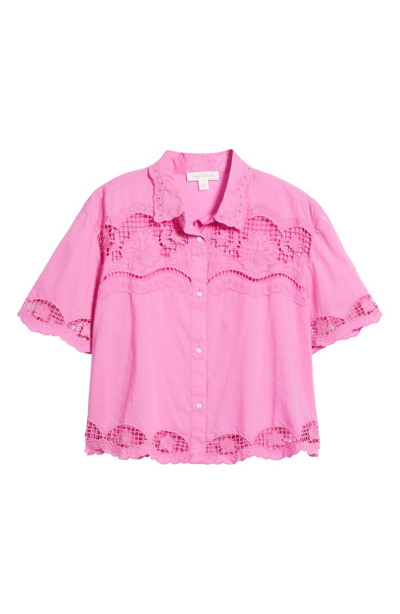 Treasure & Bond Embroidered Cutwork Cotton Camp Shirt, Alternate, color, Pink Surprise