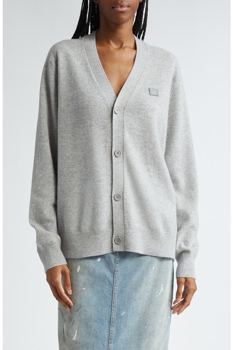 Keve Face Patch Wool Cardigan, Main, color, LIGHT GREY MELANGE
