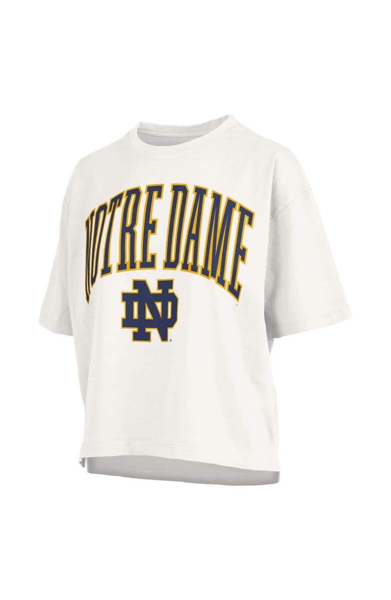 PRESSBOX Women's Pressbox White Notre Dame Fighting Irish Nelson Arch Over Logo Waist Length Oversized Slub T-Shirt, Alternate, color, 