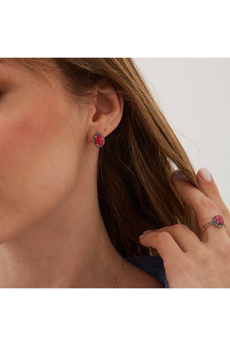 Oval Red Opal High Quality Sterling Silver Earrings, Alternate, color, Silver