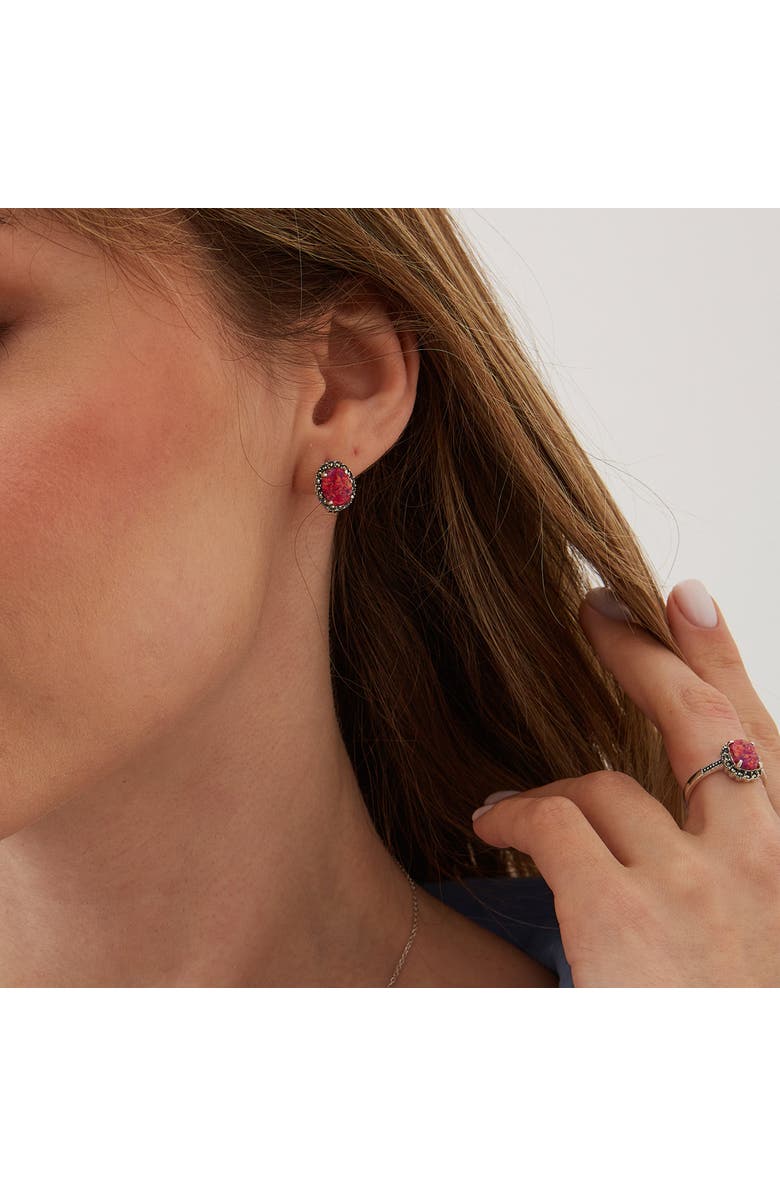 Spero London Oval Red Opal High Quality Sterling Silver Earrings, Alternate, color, Silver