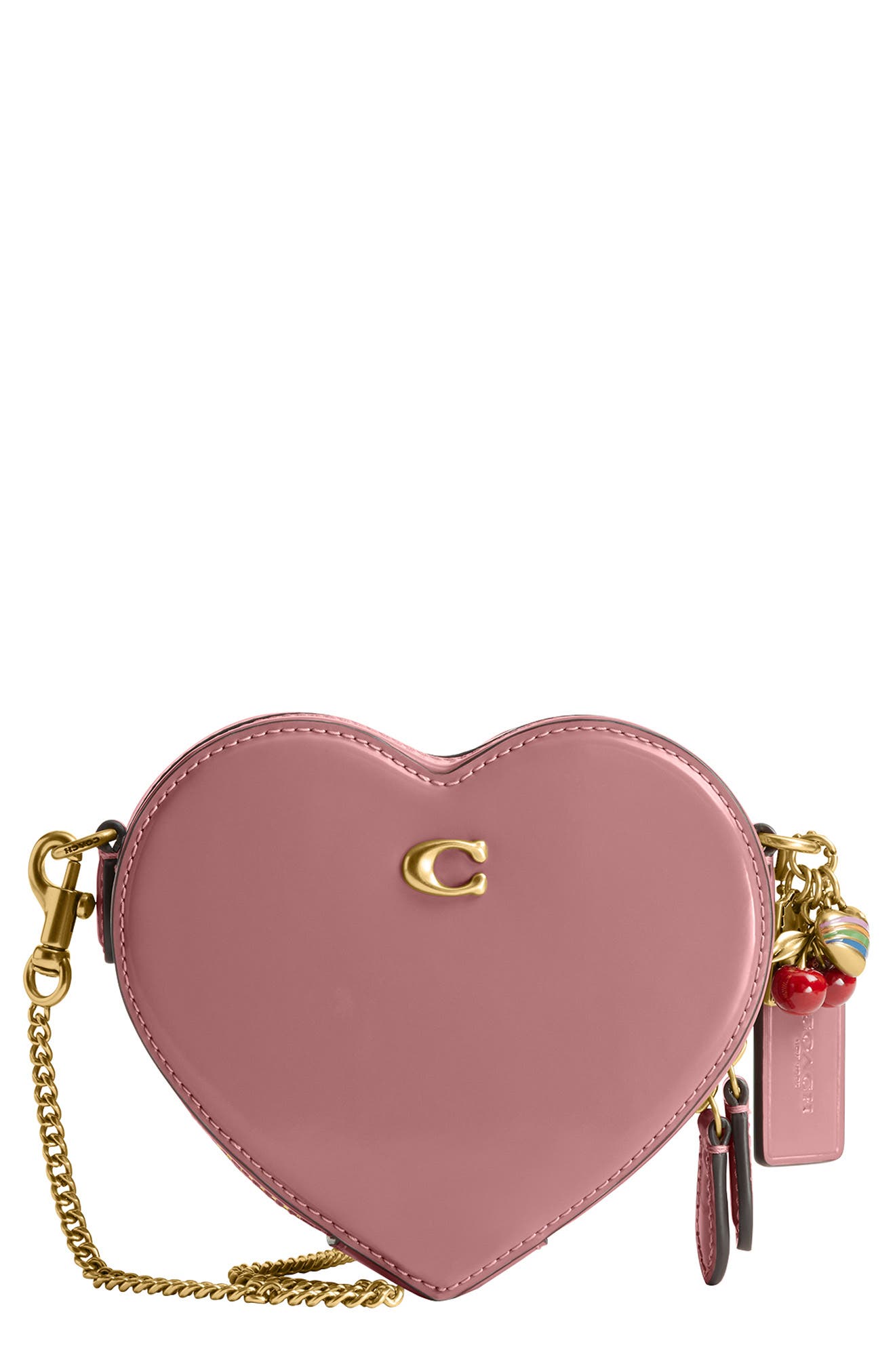 COACH Spazzolato Leather Heart Crossbody Bag, Main, color, B4/ Peony