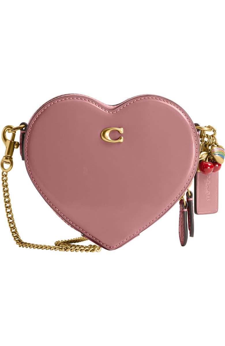 COACH Spazzolato Leather Heart Crossbody Bag, Main, color, B4/ Peony