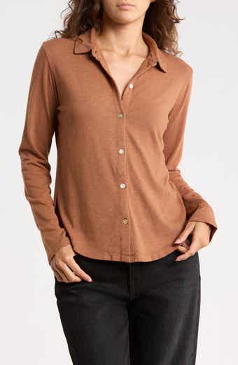 Cotton Knit Button-Up Shirt