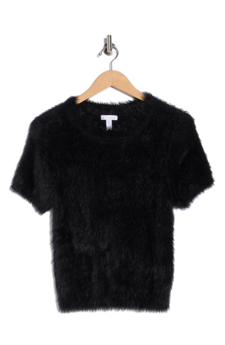 Leith Eyelash Knit Short Sleeve Sweater, Alternate, color, Black