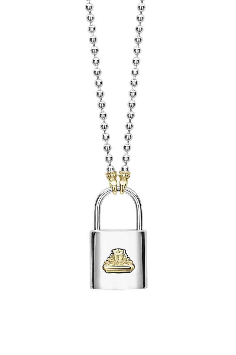 Beloved Large Lock Two-Tone Pendant Necklace, Main, color, SILVER