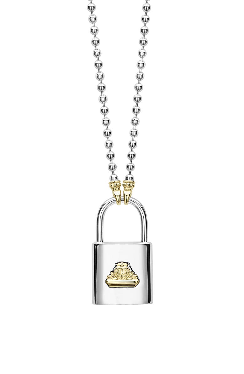 LAGOS Beloved Large Lock Two-Tone Pendant Necklace, Main, color, Silver