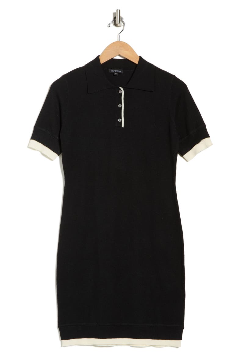 Trim Polo Dress, Alternate, color, BLACK IVORY