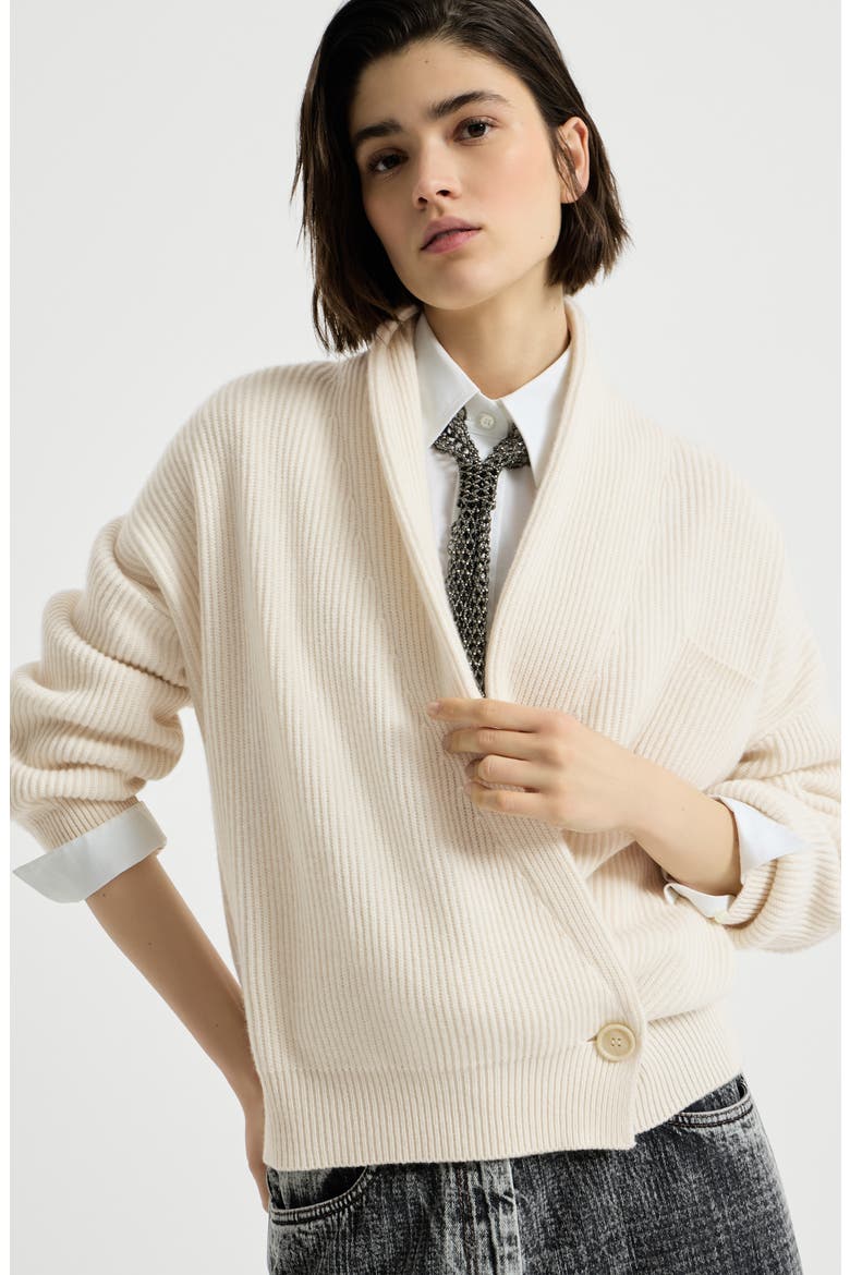 Cashmere English rib cardigan, Alternate, color, Butter