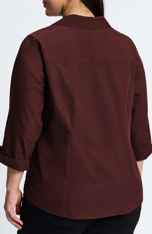 Foxcroft 'taylor' Three-quarter Sleeve Non-iron Cotton Shirt In Chicory Coffee