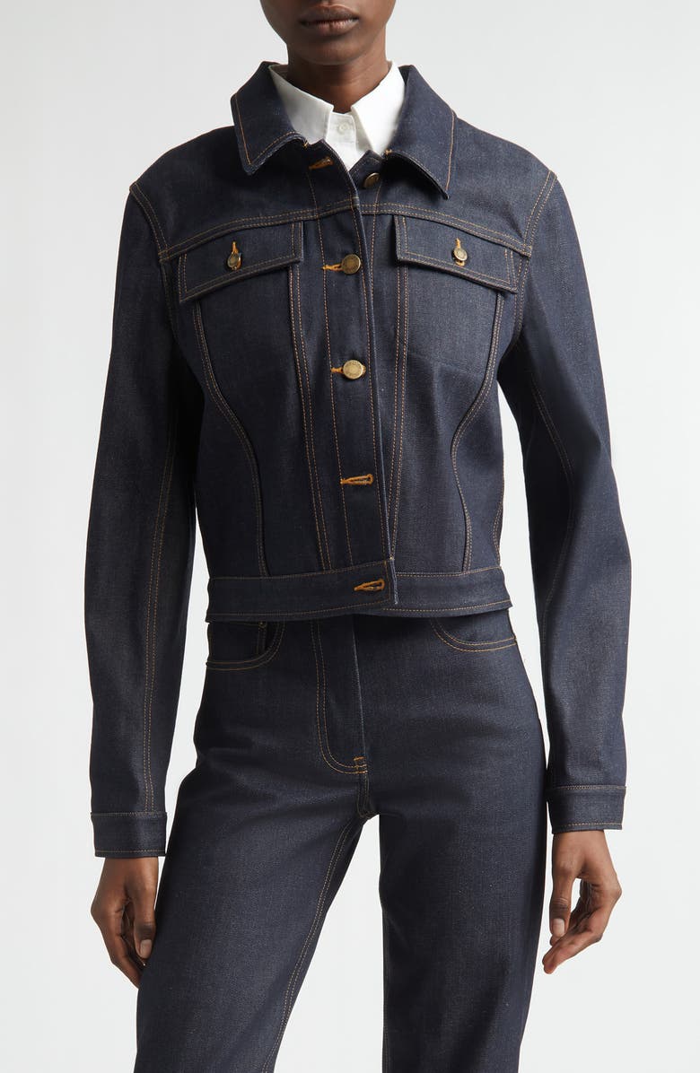 Thom Browne Shrunken Denim Jacket, Main, color, Navy