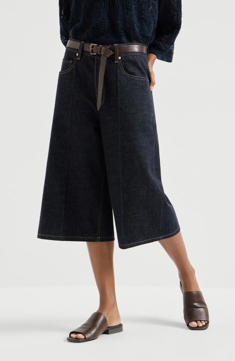 No-fade denim long Bermuda shorts